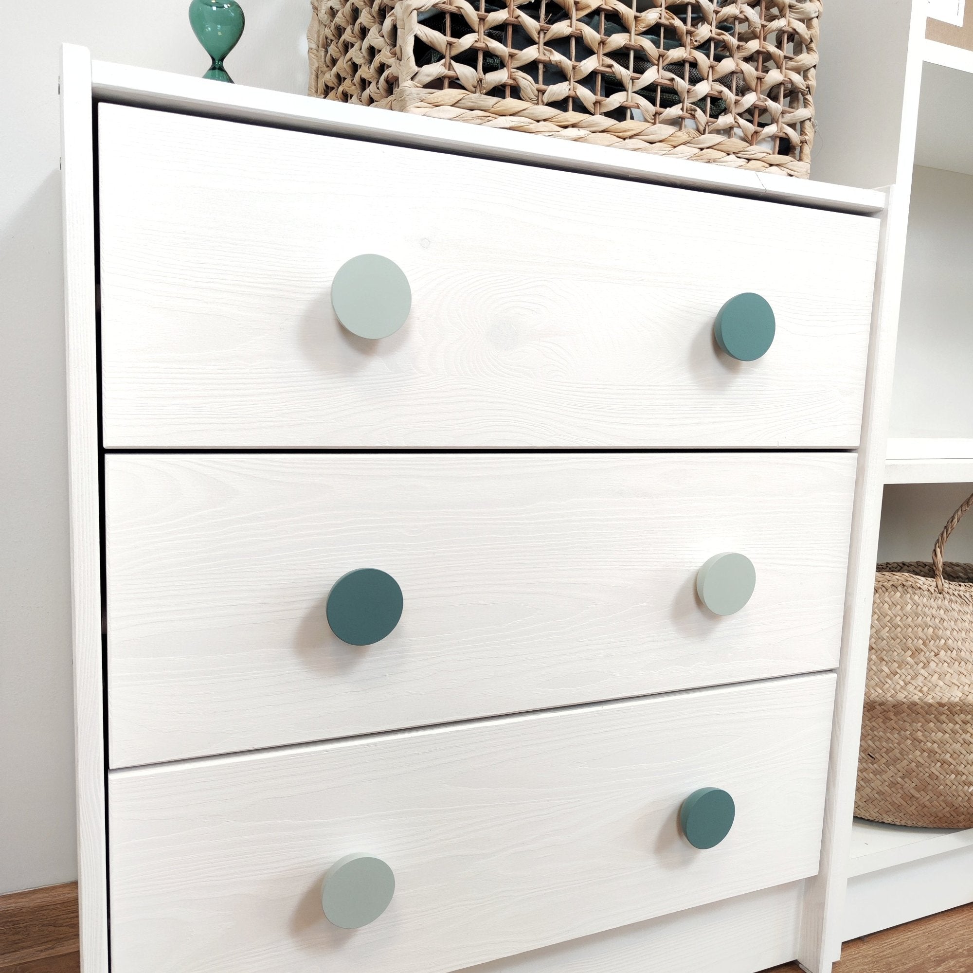 Mint and turquoise knobs for IKEA drawers