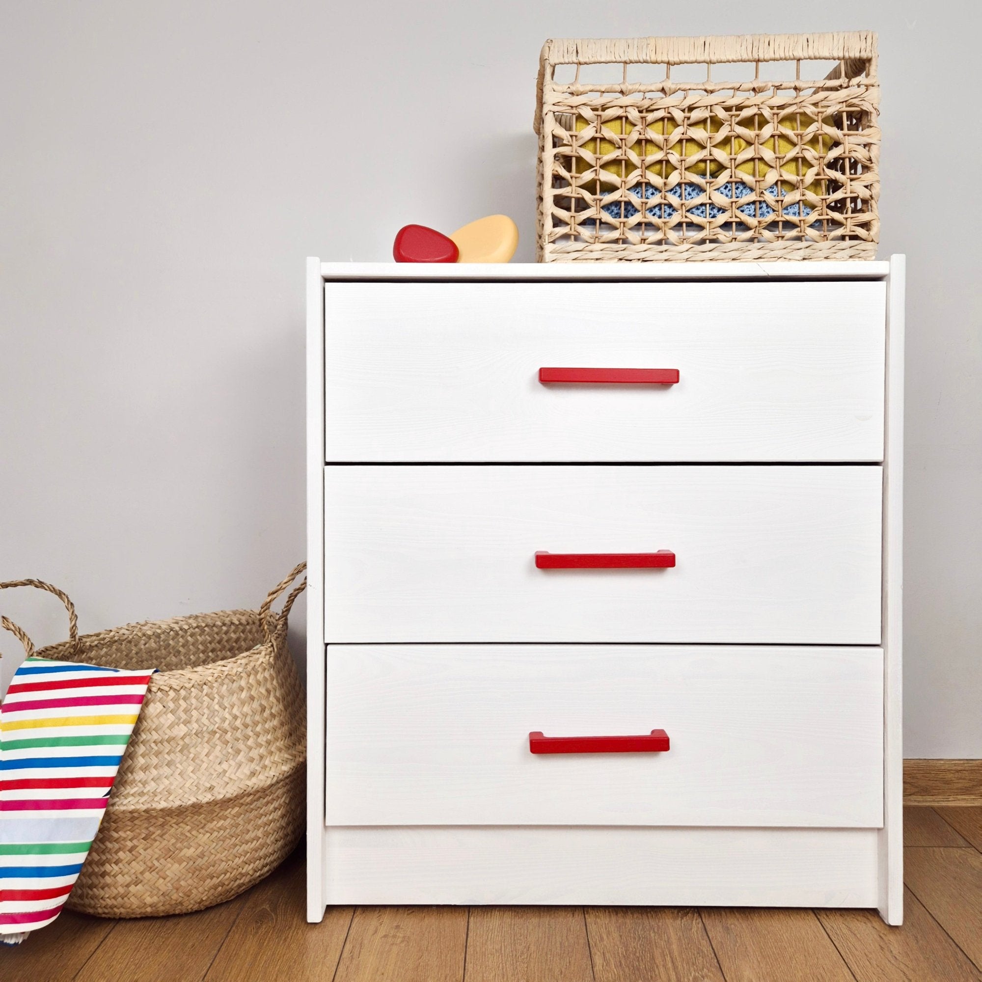 red handles for IKEA chest of drawers