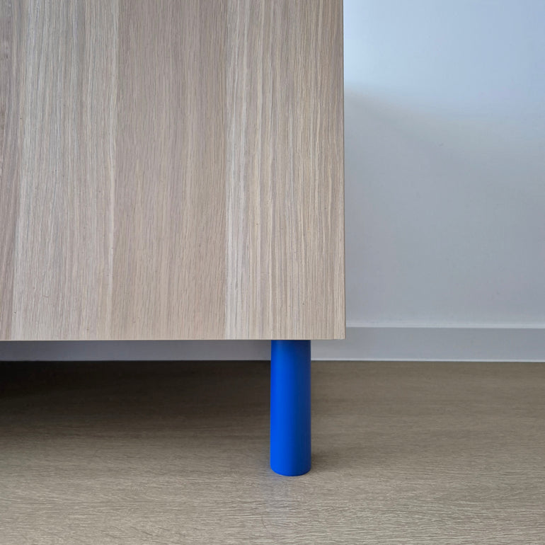 bright blue cabinet legs