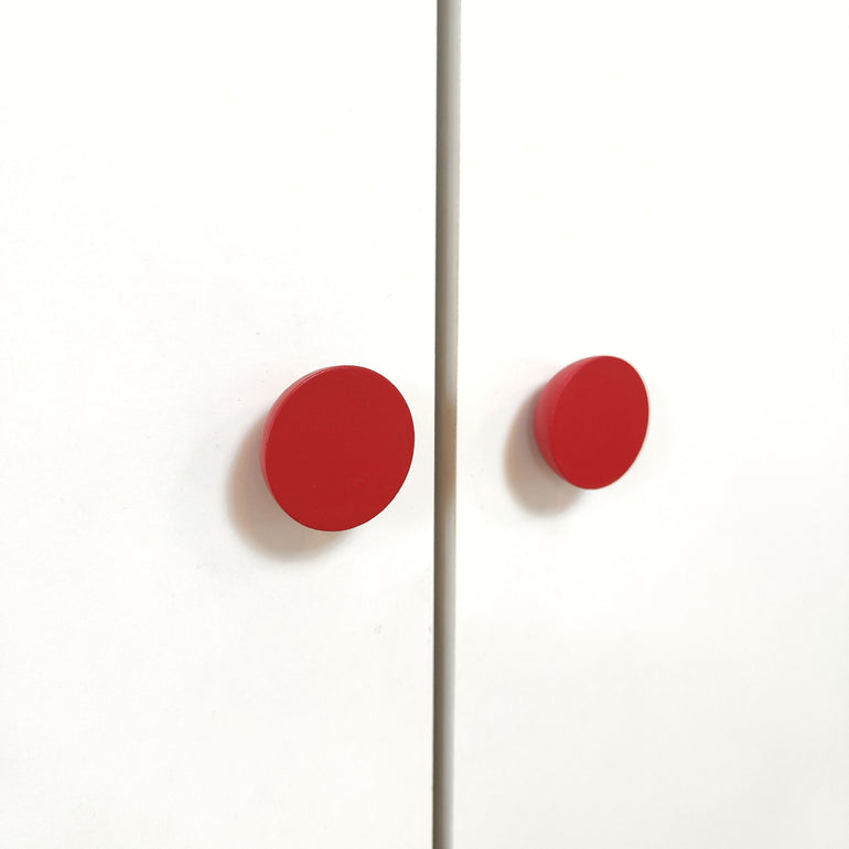 Red knobs for IKEA furniture decor