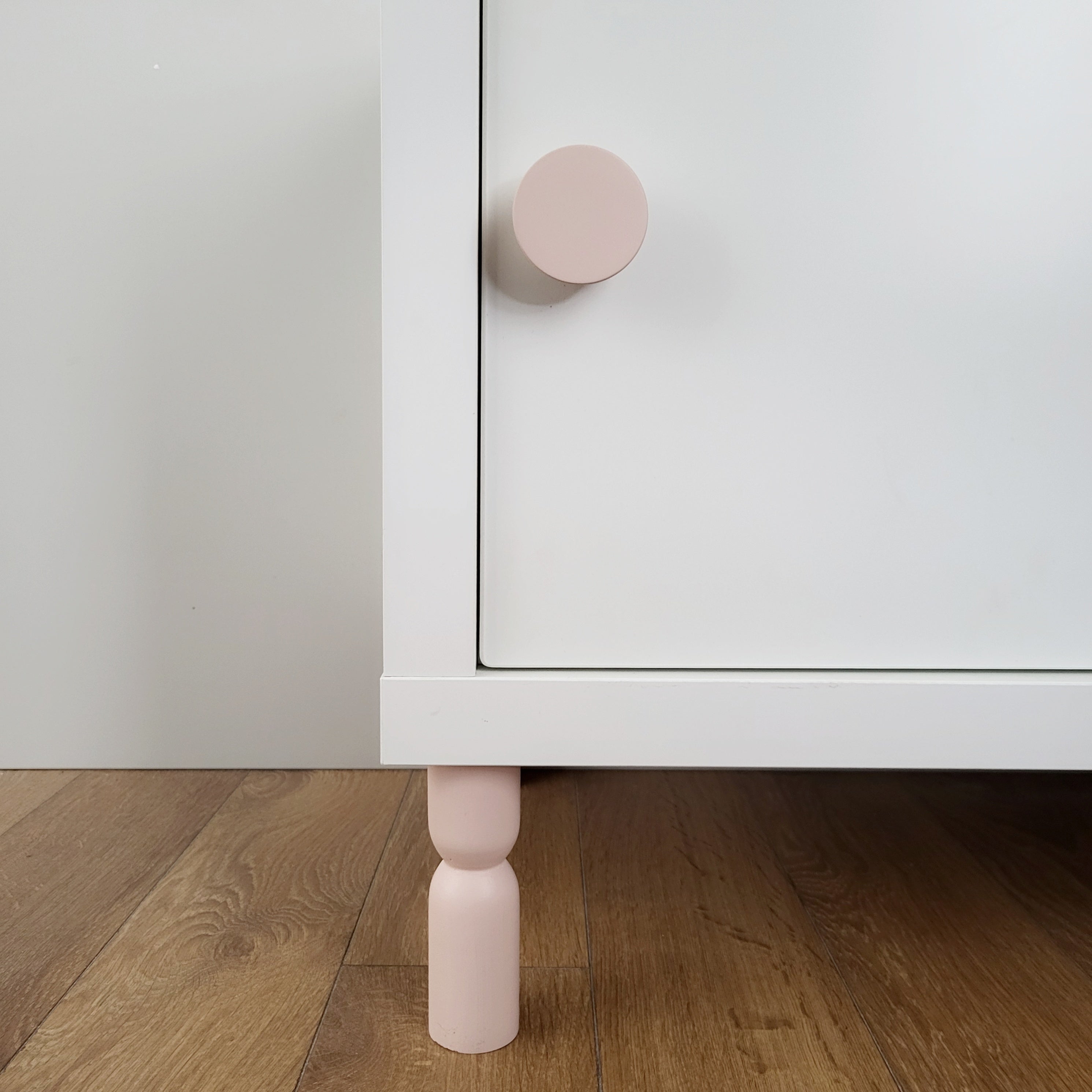 pastel pink cabinet legs and knob