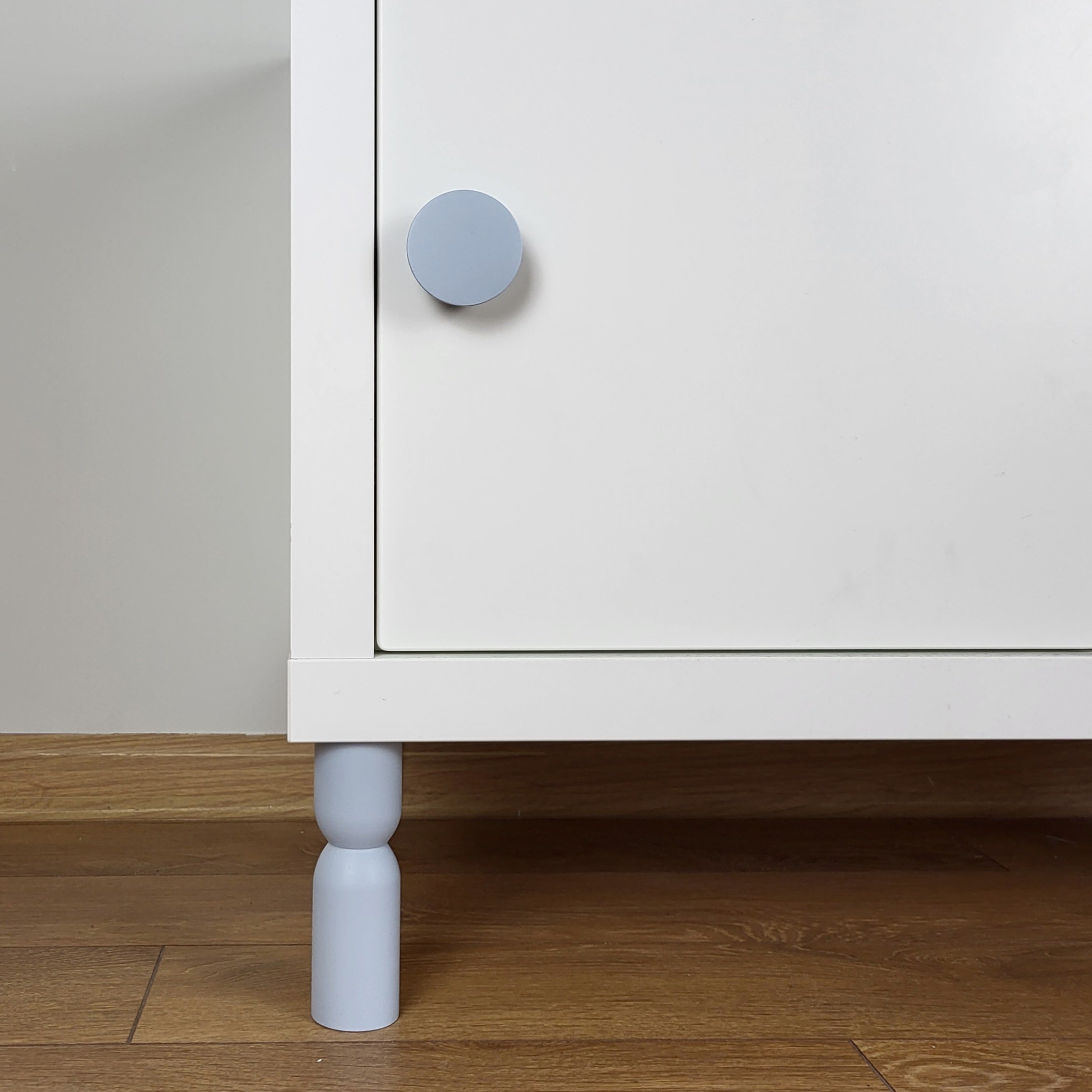 light blue cabinet legs and knobs