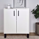 White cabinet with black cabinet handles