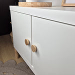 White IKEA Kallax with Birch wood round knob BALANCE