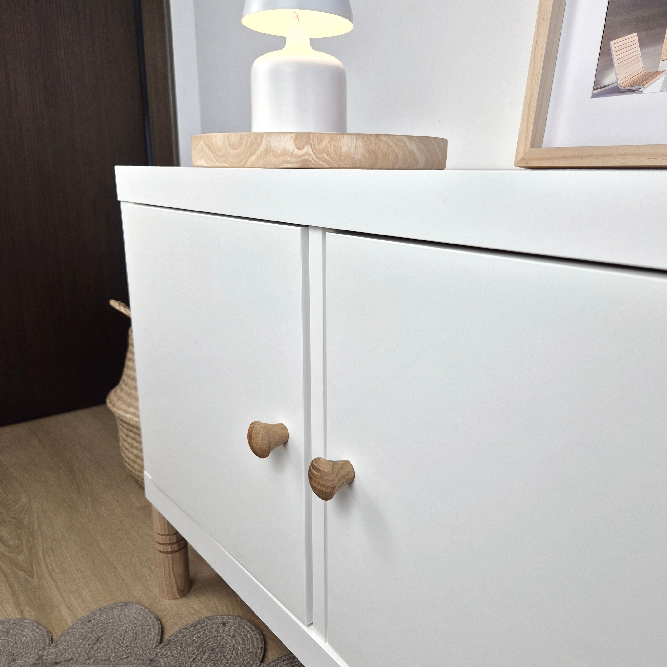 White cabinet with Wooden cabinet knob 