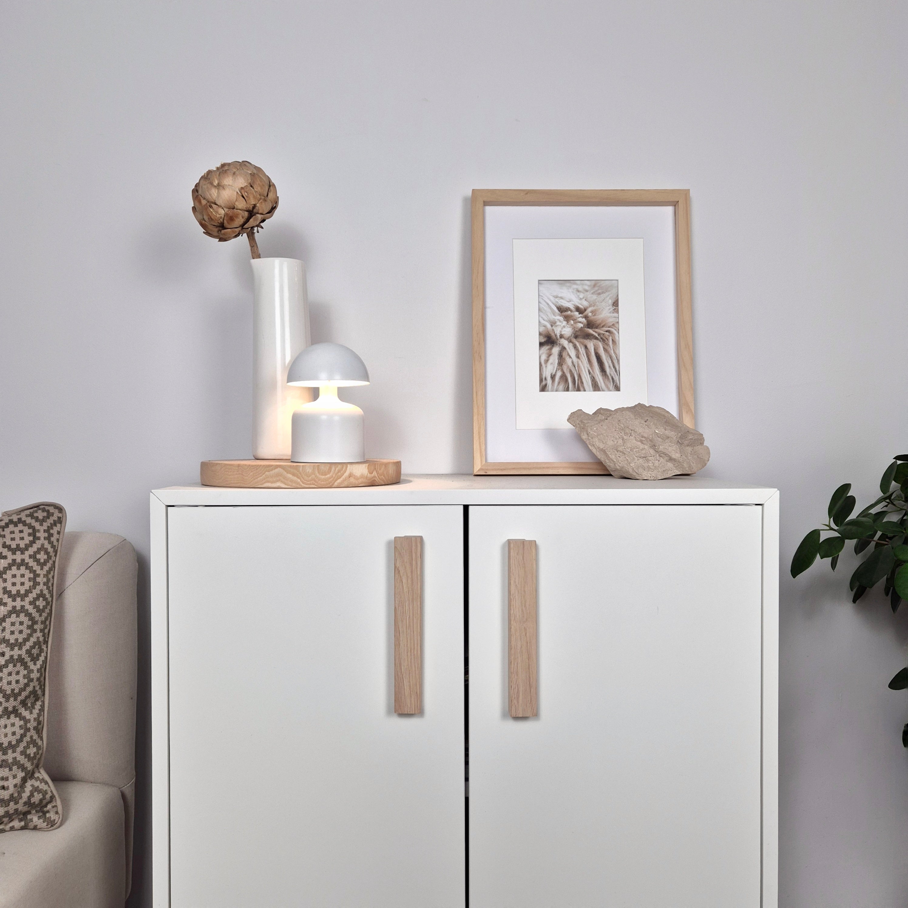 IKEA white EKET with L shape wooden handles