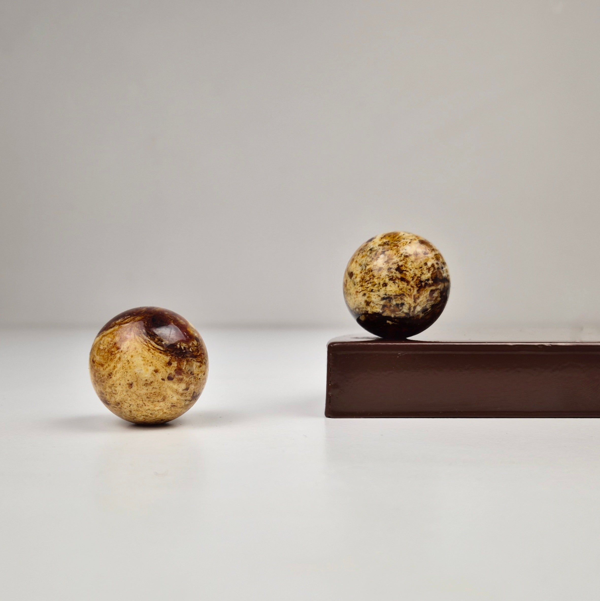Round knob AMBER showcased with a rich brown surface, highlighting its luxurious pressed amber design.