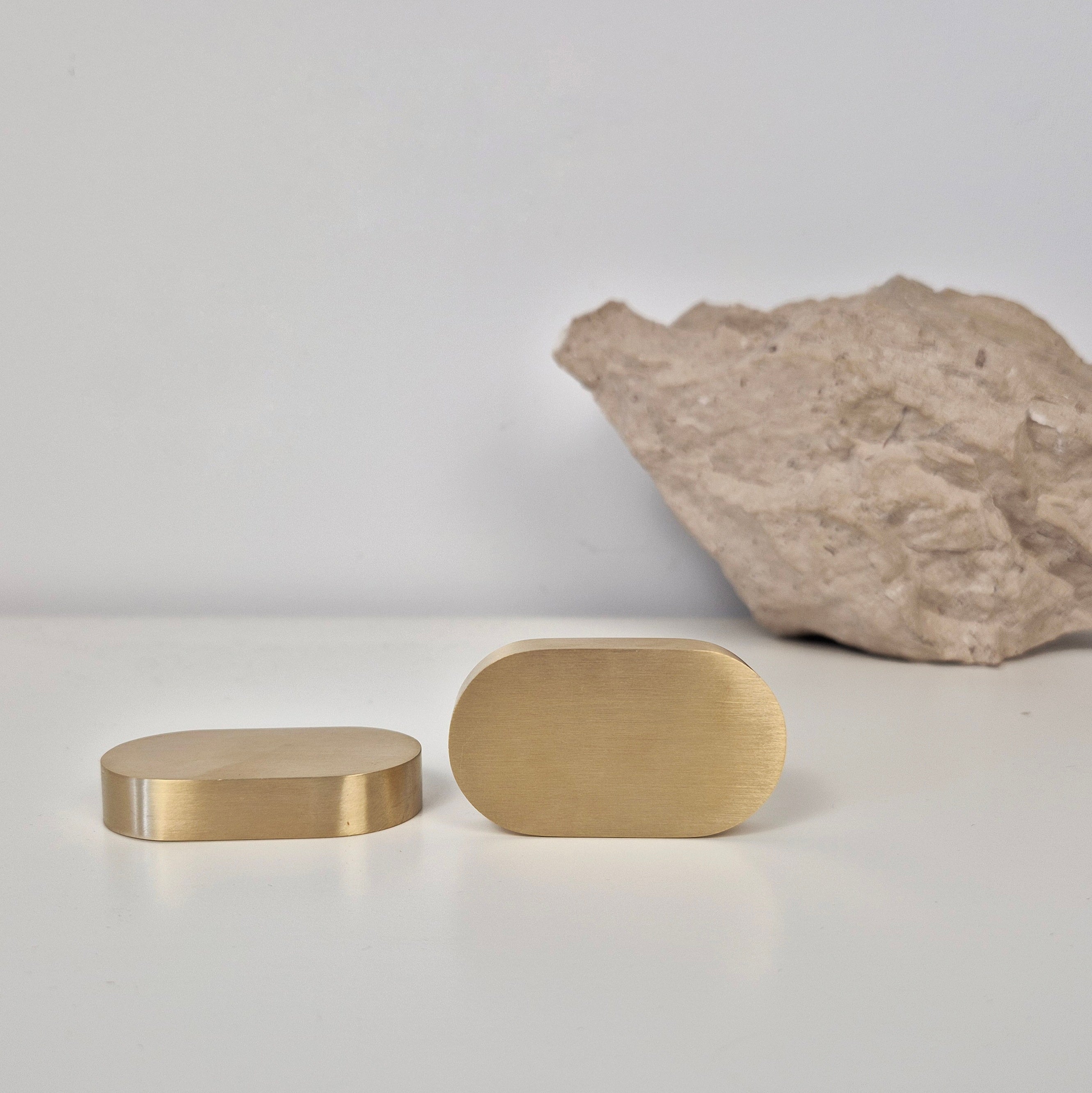 Brass cabinet pull DOME, solid brass cabinet pulls in flat oval design, perfect for cabinets and drawers.