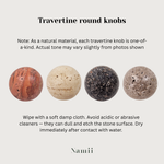Travertine Cabinet Knob in various colors showcasing unique patterns and textures, each one-of-a-kind design.
