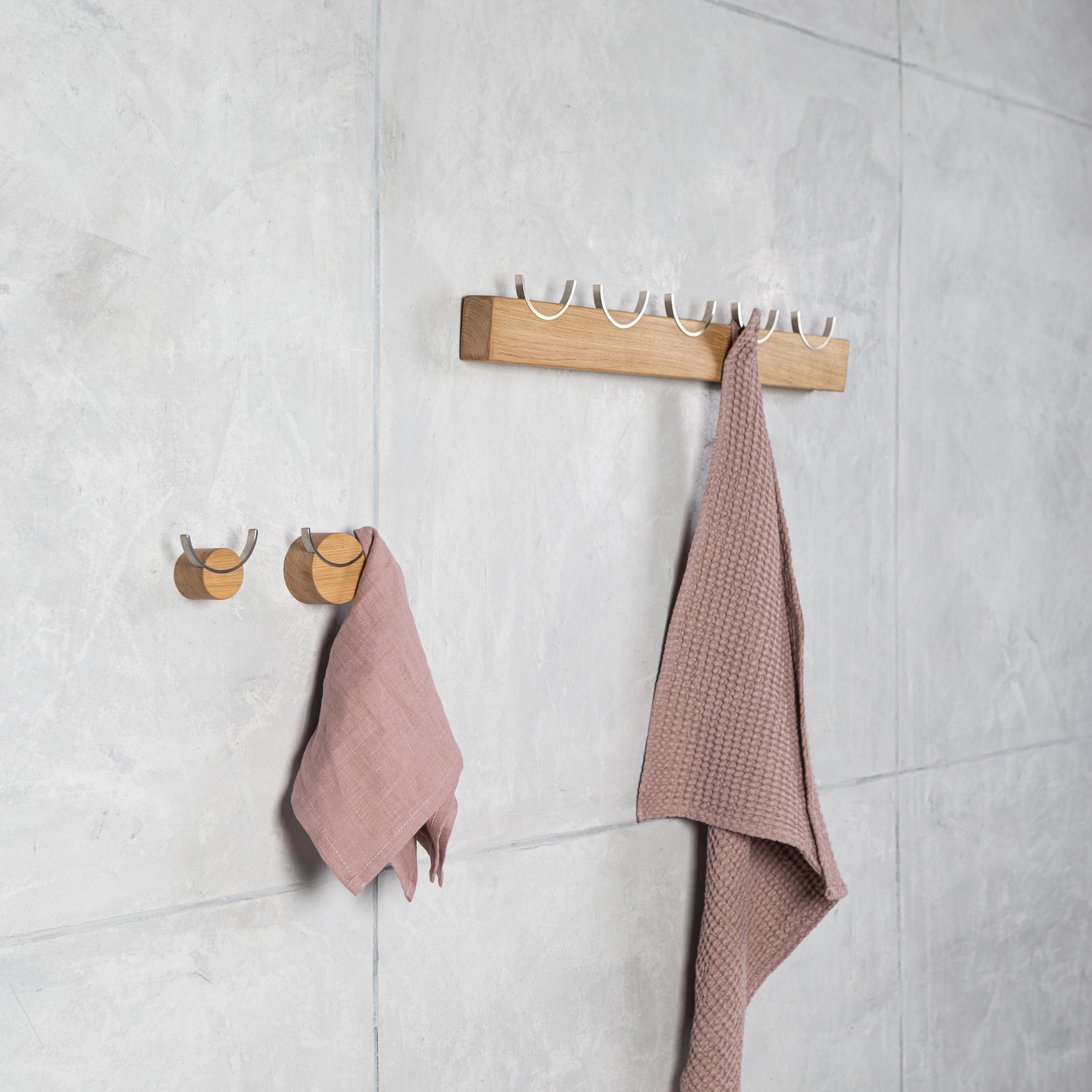 Wooden rack and hooks for towels