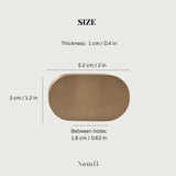 Brass cabinet pull size dimensions showing thickness, width, height, and hole spacing for accurate installation.