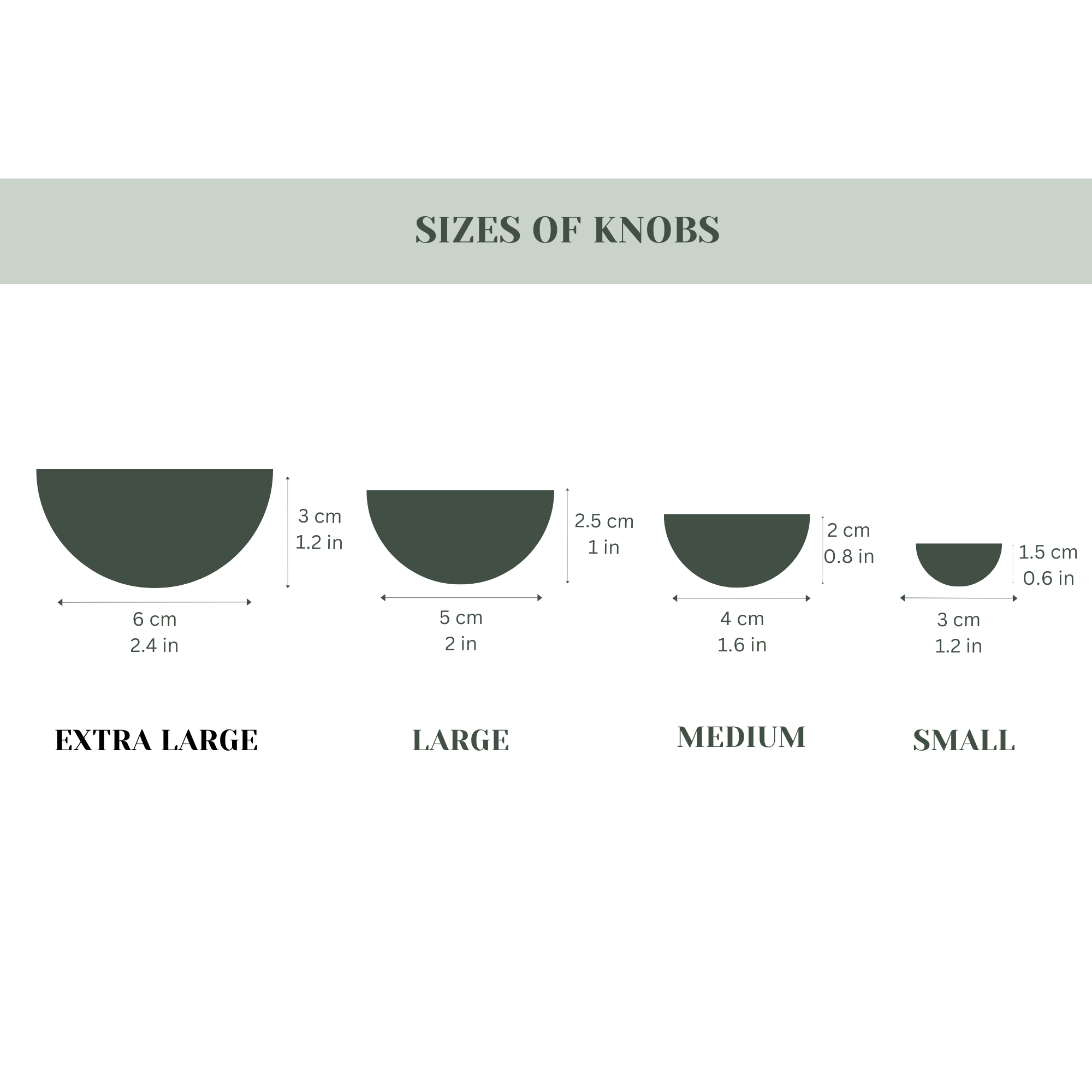 Sizes of round knobs