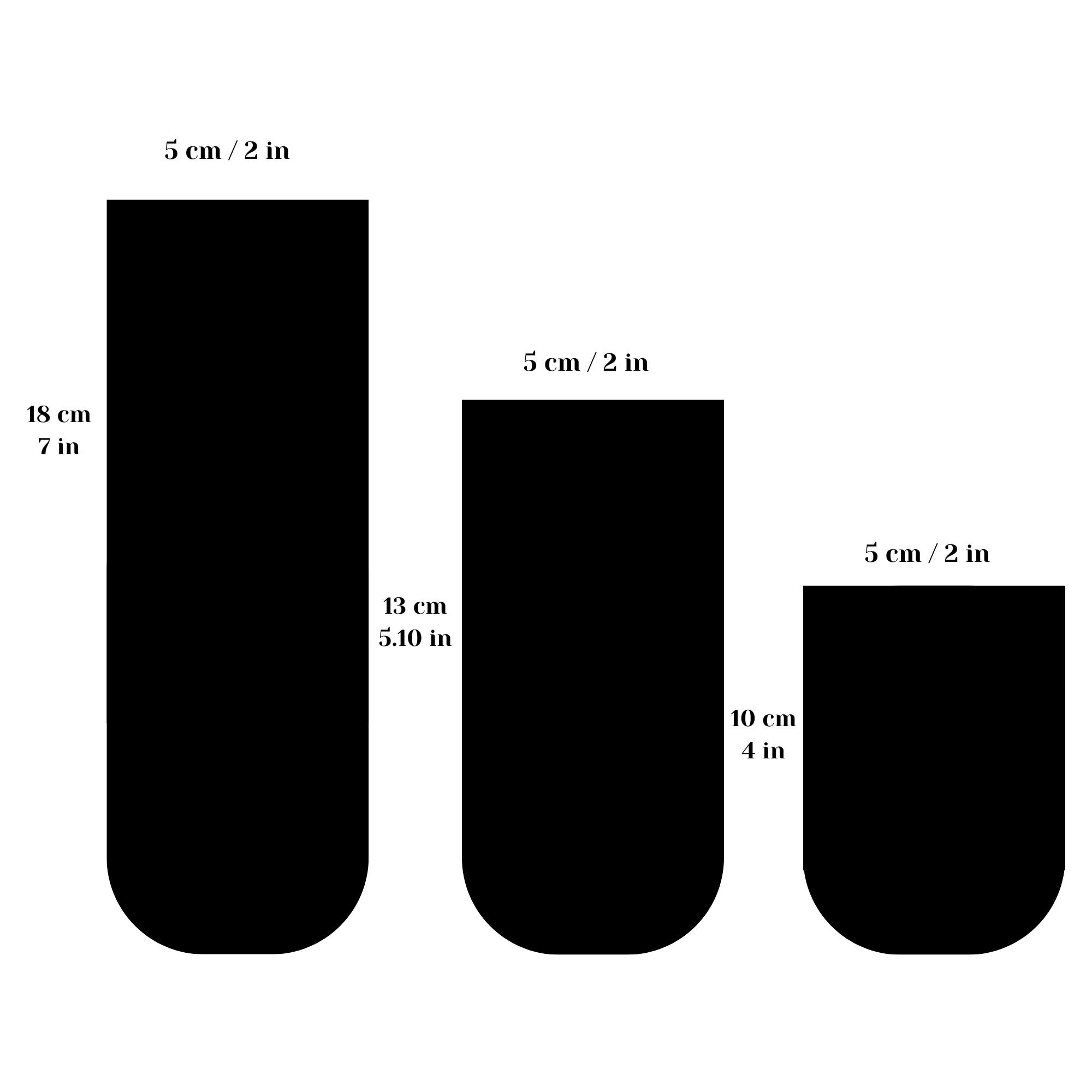 Comparison of three sizes of Ball furniture leg with measurements: 4 in, 5.10 in, and 7 in, all with a diameter of 2 in.