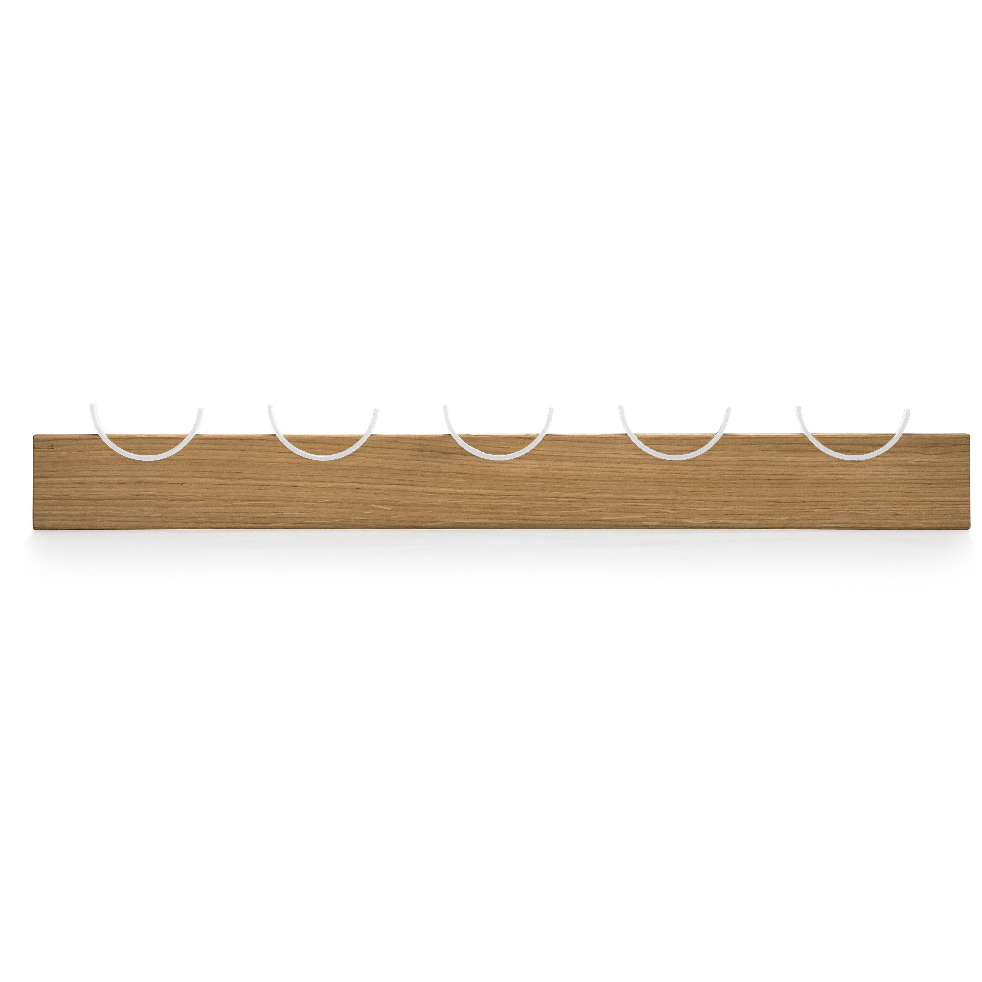 Oak wood coat rack with white metal details