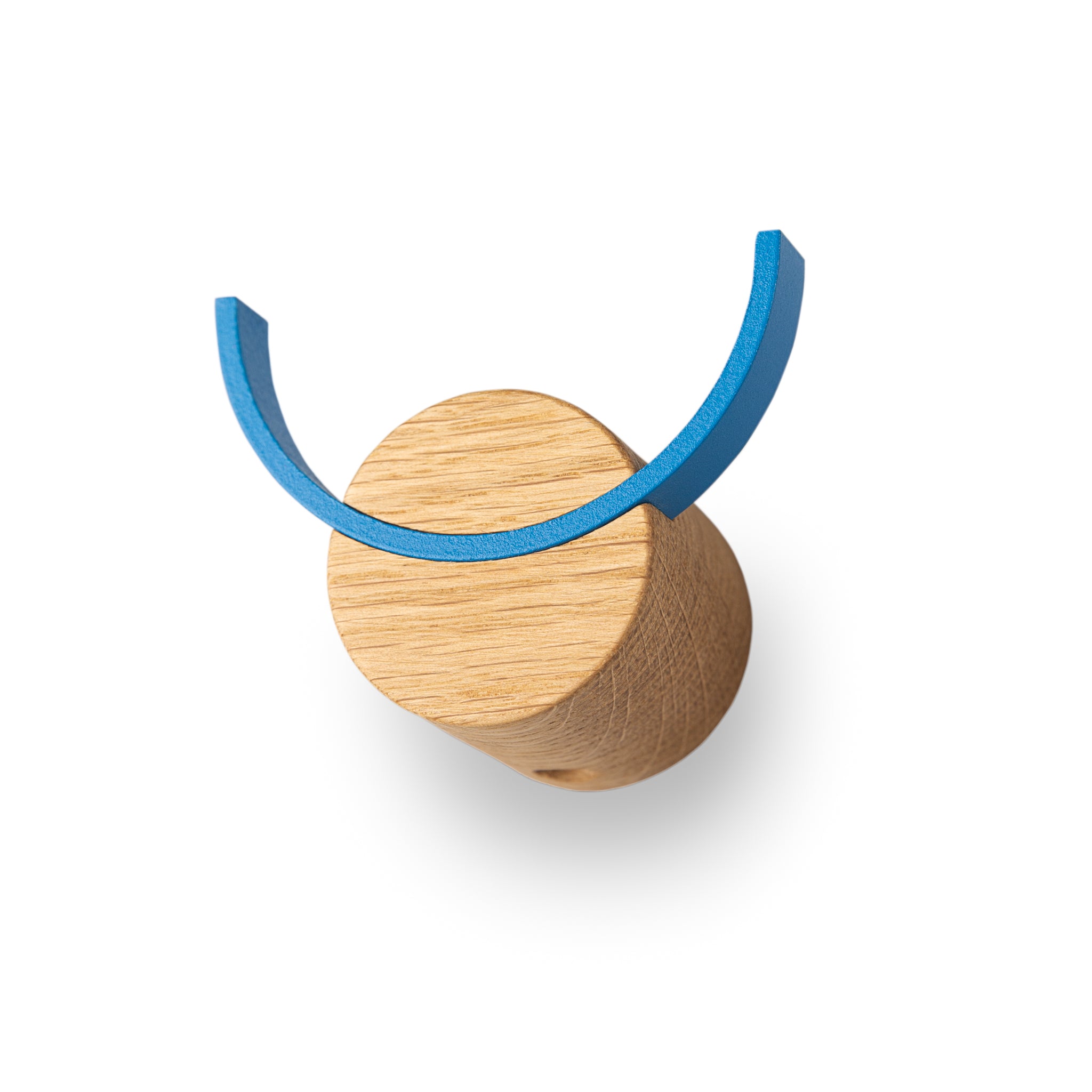 Wooden wall hook with blue detail