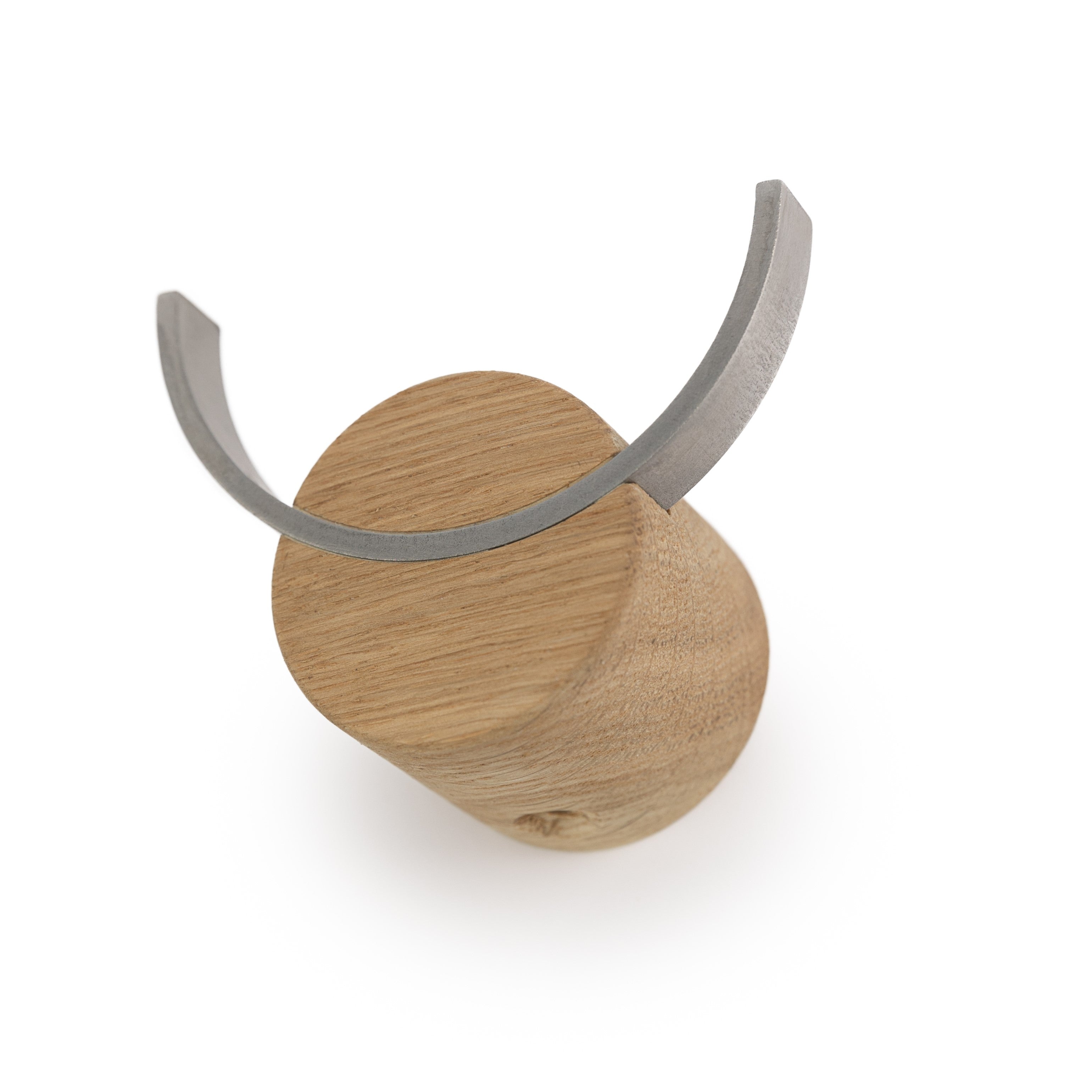 Small oak wood wall hook with stainless steel