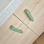 green kitchen handles