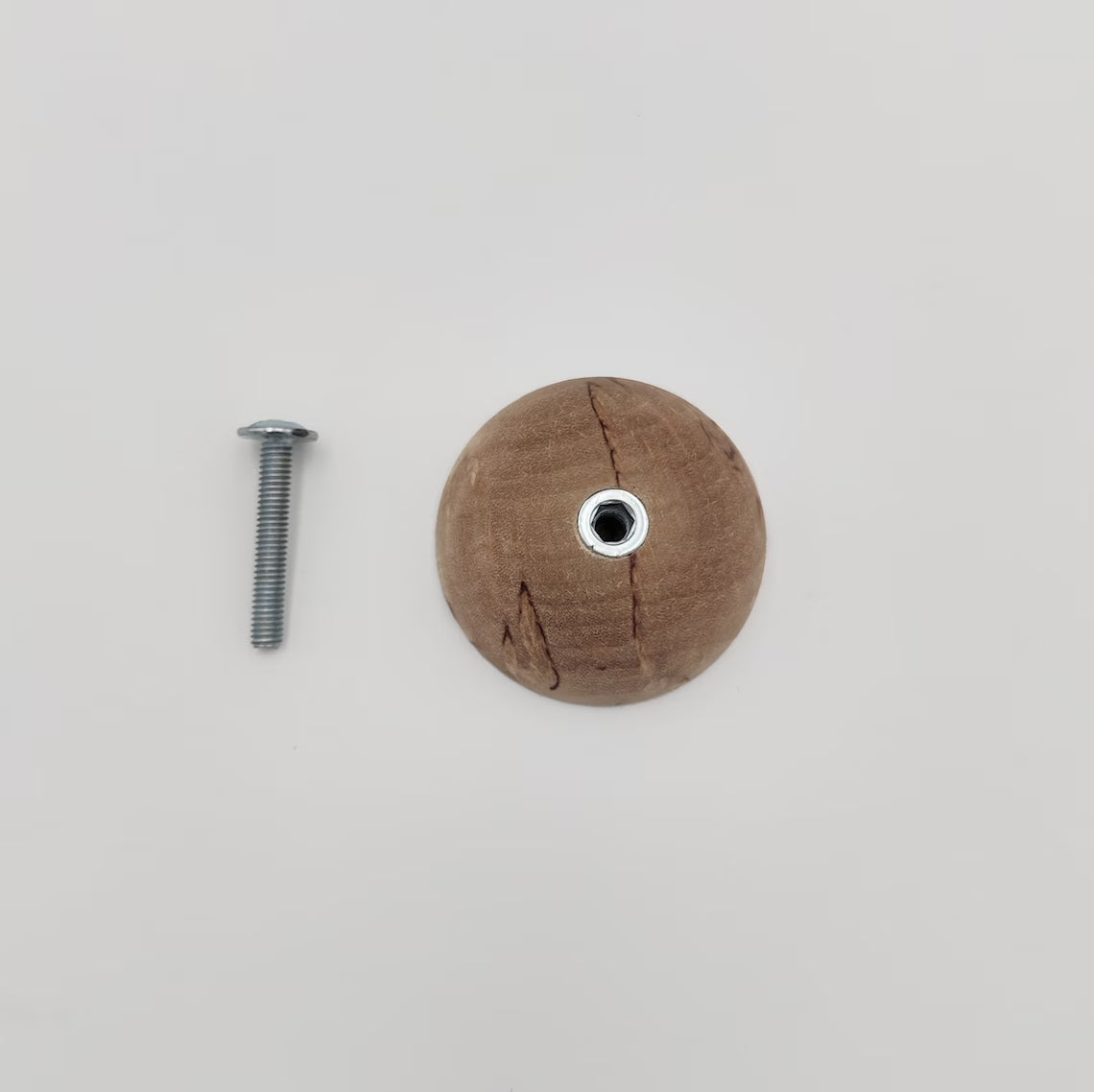 Birch wood round knob with a screw